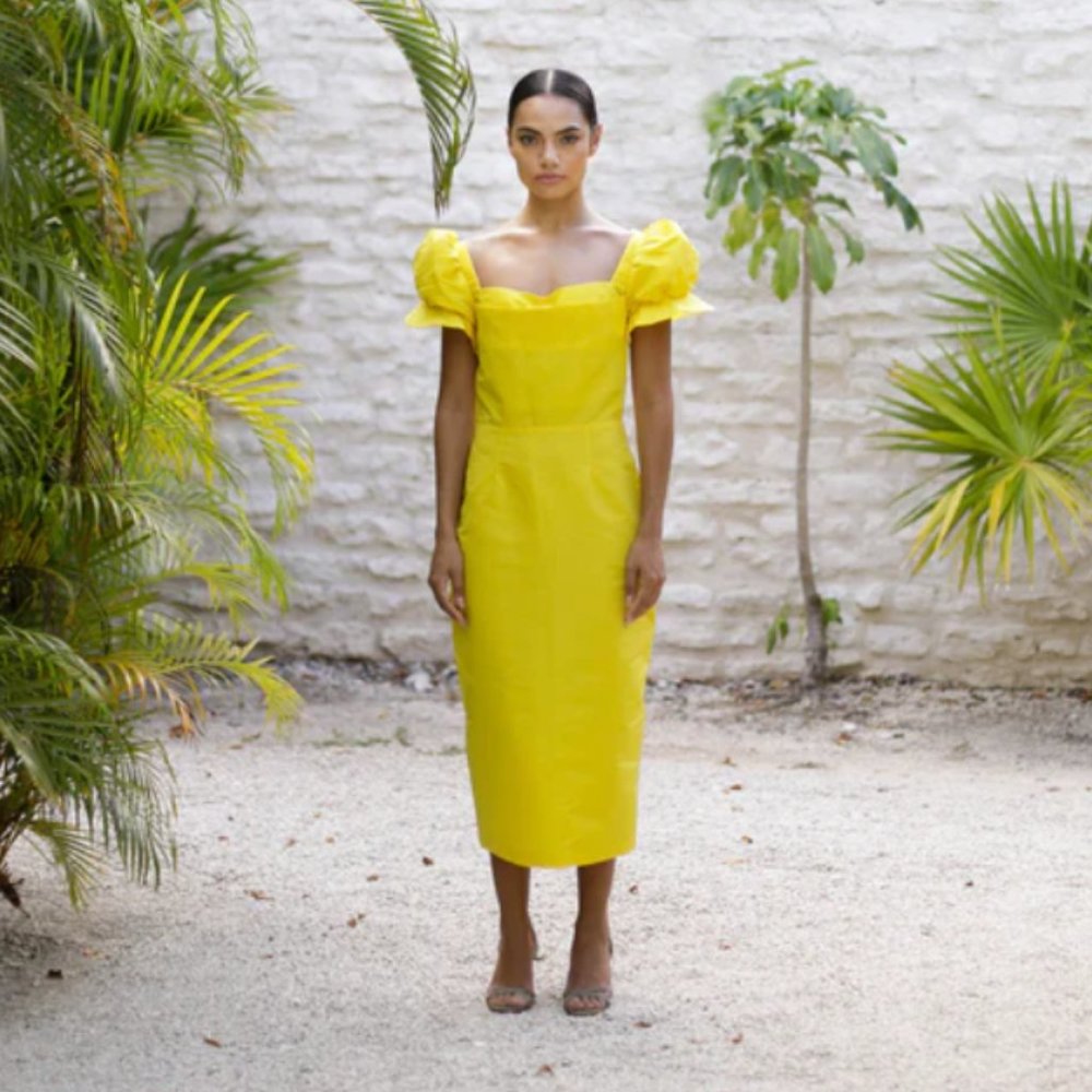 Damaris Bailey Limoncello Yellow Dress Puff Sleeve Dress